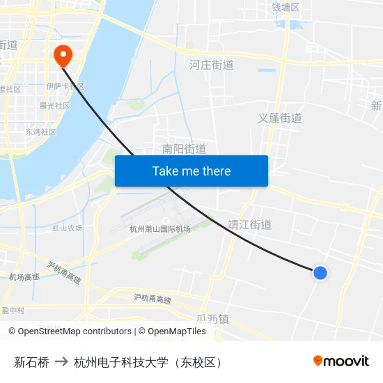 新石桥 to 杭州电子科技大学（东校区） map