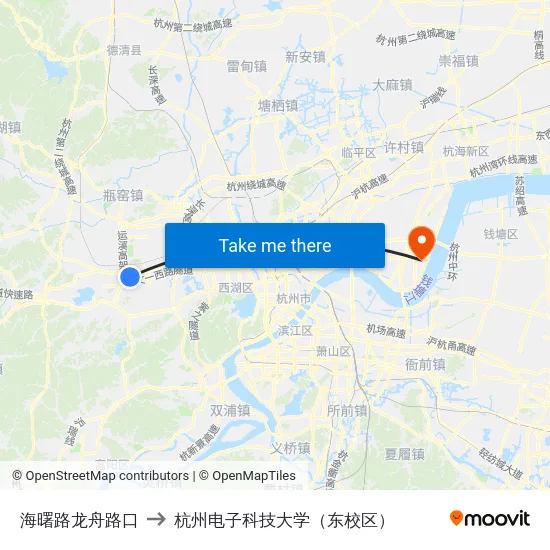 海曙路龙舟路口 to 杭州电子科技大学（东校区） map