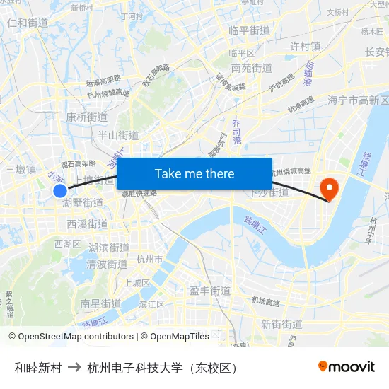 和睦新村 to 杭州电子科技大学（东校区） map