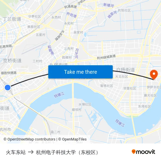 火车东站 to 杭州电子科技大学（东校区） map