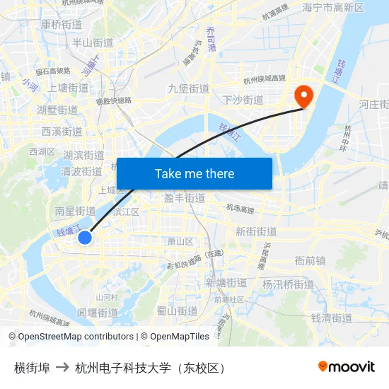 横街埠 to 杭州电子科技大学（东校区） map