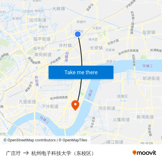 广庄圩 to 杭州电子科技大学（东校区） map