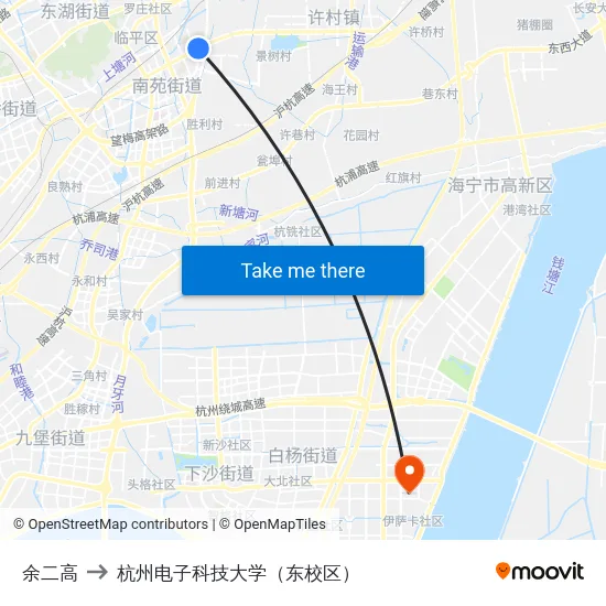 余二高 to 杭州电子科技大学（东校区） map