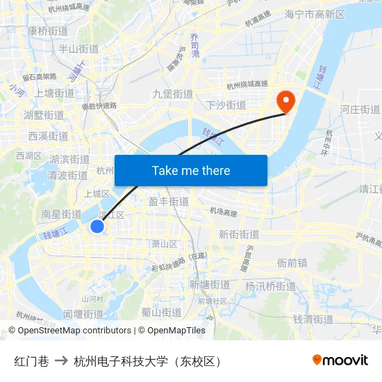红门巷 to 杭州电子科技大学（东校区） map