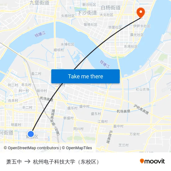 萧五中 to 杭州电子科技大学（东校区） map