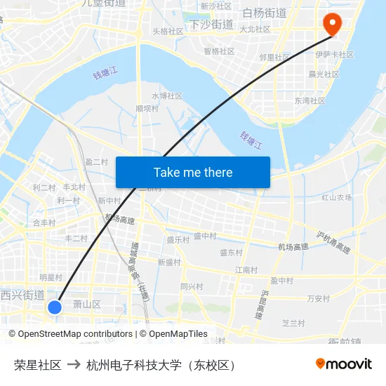 荣星社区 to 杭州电子科技大学（东校区） map