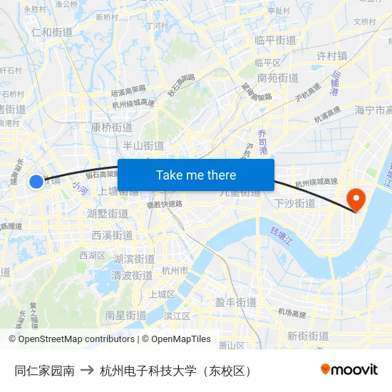 同仁家园南 to 杭州电子科技大学（东校区） map