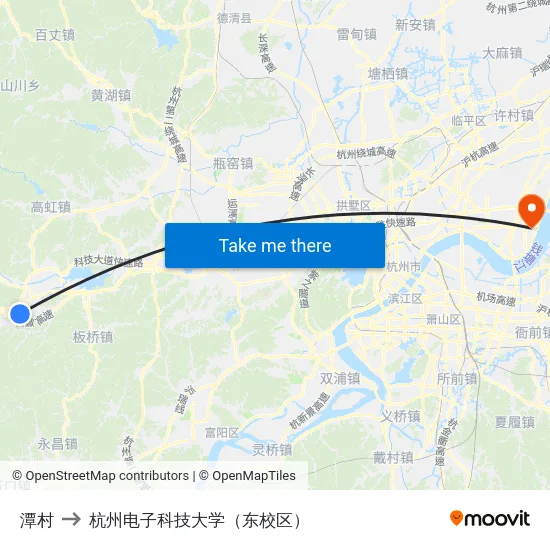 潭村 to 杭州电子科技大学（东校区） map