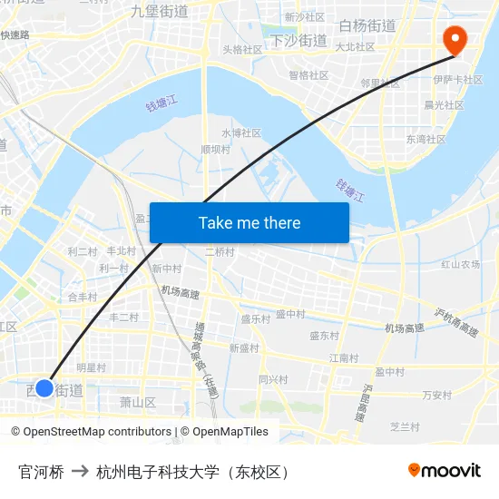 官河桥 to 杭州电子科技大学（东校区） map