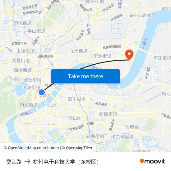婺江路 to 杭州电子科技大学（东校区） map