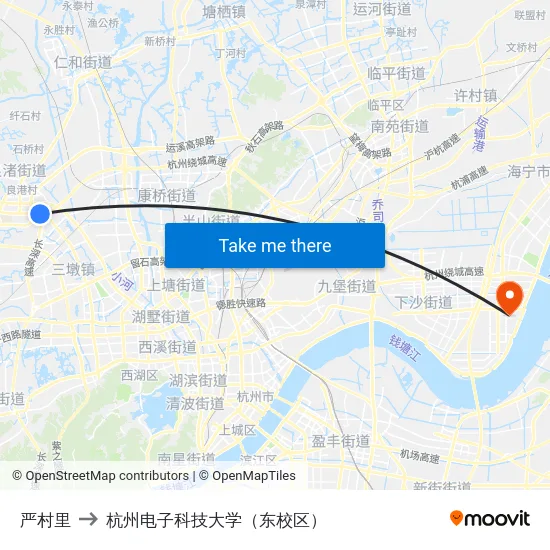 严村里 to 杭州电子科技大学（东校区） map