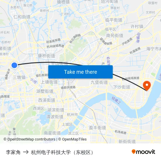 李家角 to 杭州电子科技大学（东校区） map