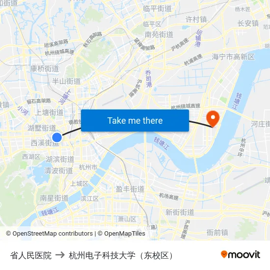 省人民医院 to 杭州电子科技大学（东校区） map