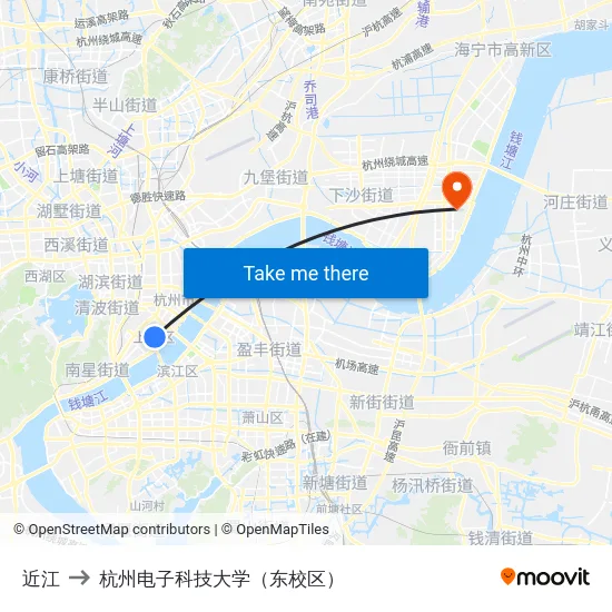 近江 to 杭州电子科技大学（东校区） map