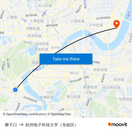 狮子口 to 杭州电子科技大学（东校区） map