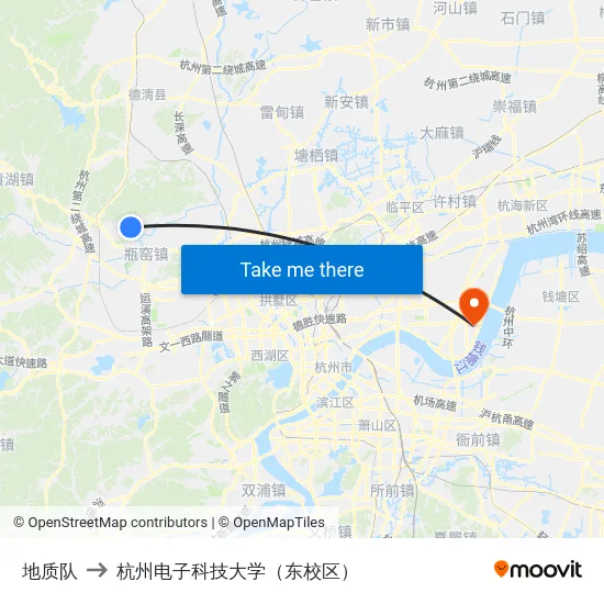 地质队 to 杭州电子科技大学（东校区） map