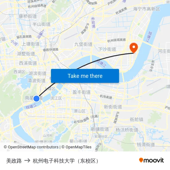 美政路 to 杭州电子科技大学（东校区） map