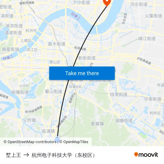 墅上王 to 杭州电子科技大学（东校区） map