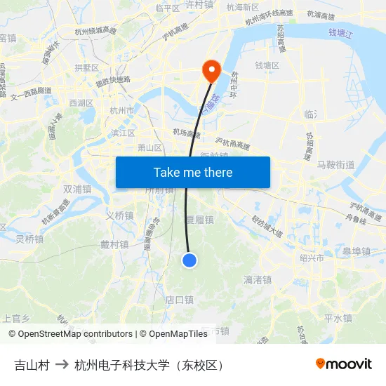 吉山村 to 杭州电子科技大学（东校区） map