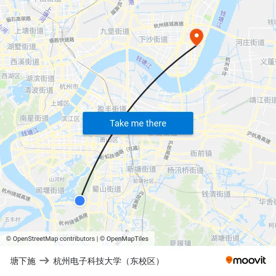 塘下施 to 杭州电子科技大学（东校区） map