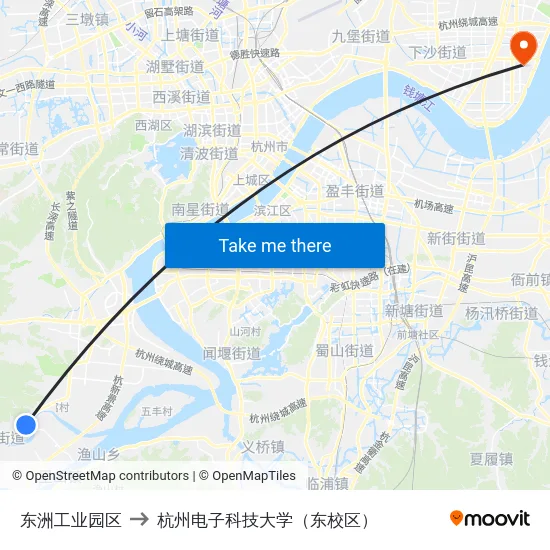 东洲工业园区 to 杭州电子科技大学（东校区） map