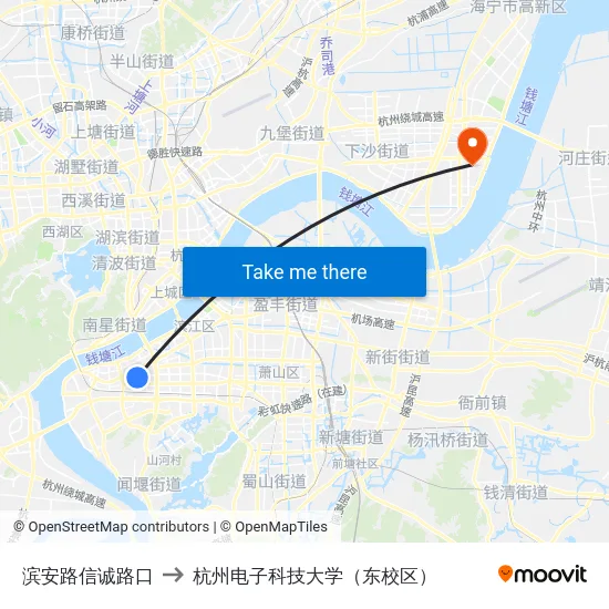 滨安路信诚路口 to 杭州电子科技大学（东校区） map