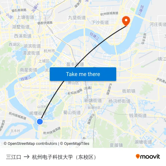 三江口 to 杭州电子科技大学（东校区） map