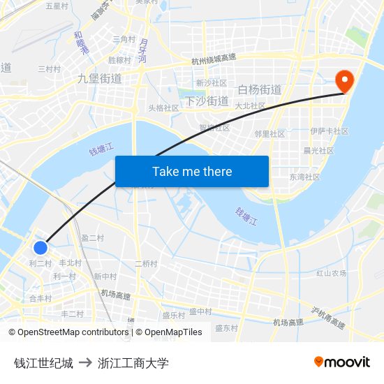 钱江世纪城 to 浙江工商大学 map