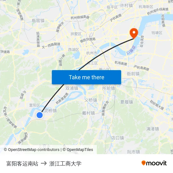 富阳客运南站 to 浙江工商大学 map