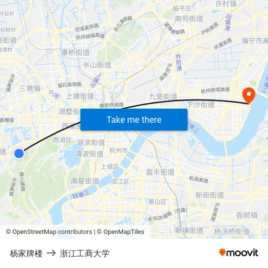 杨家牌楼 to 浙江工商大学 map