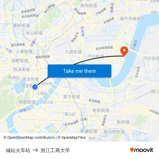 城站火车站 to 浙江工商大学 map