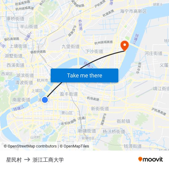 星民村 to 浙江工商大学 map