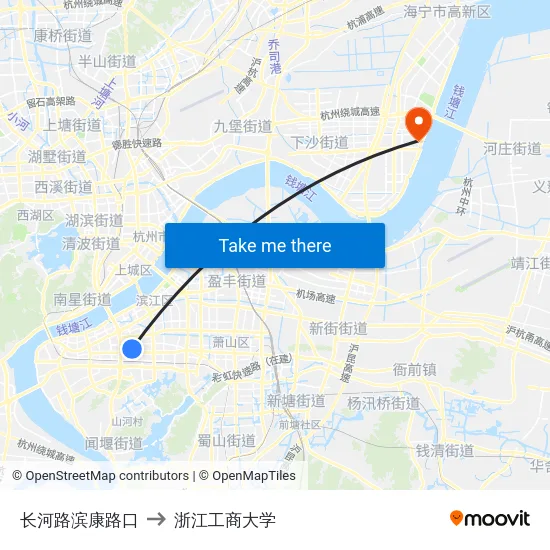 长河路滨康路口 to 浙江工商大学 map