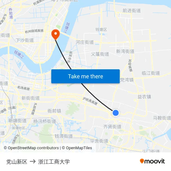 党山新区 to 浙江工商大学 map