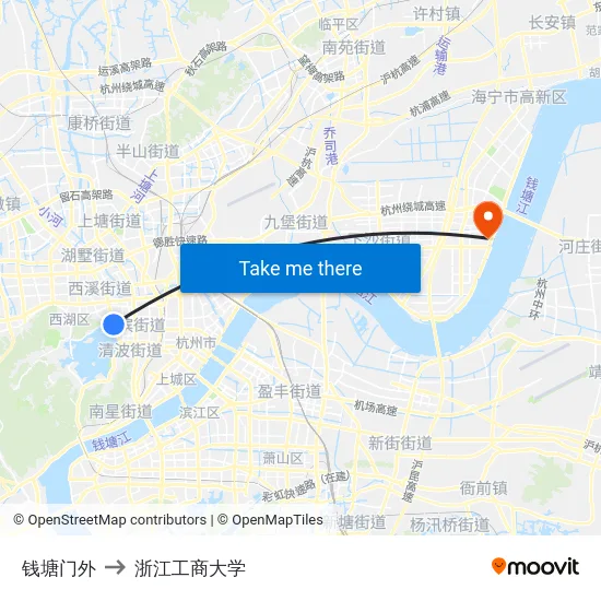 钱塘门外 to 浙江工商大学 map