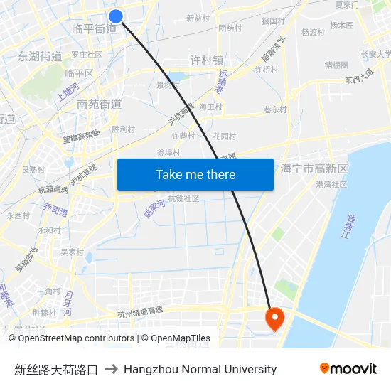 New Silk Road Tianhe Road Intersection to Hangzhou Normal University map