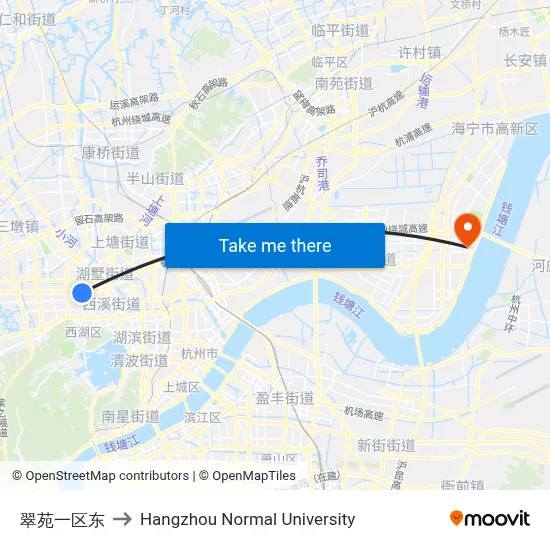Cuiyuan Block 1 East to Hangzhou Normal University map