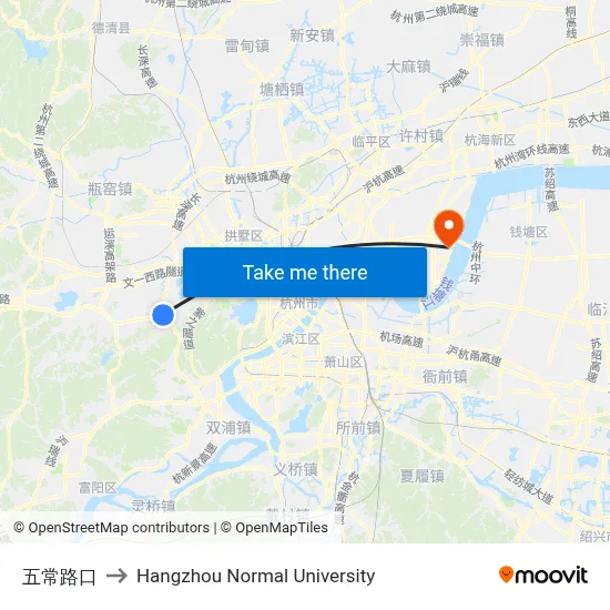Wuchang Intersection to Hangzhou Normal University map