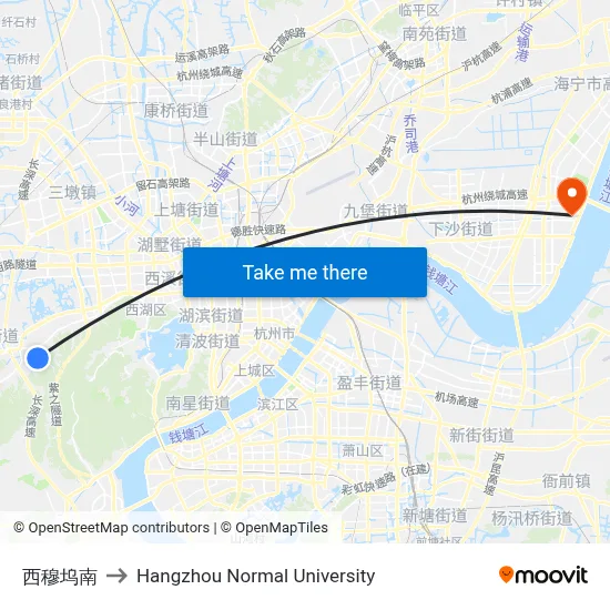 West Muwu South to Hangzhou Normal University map