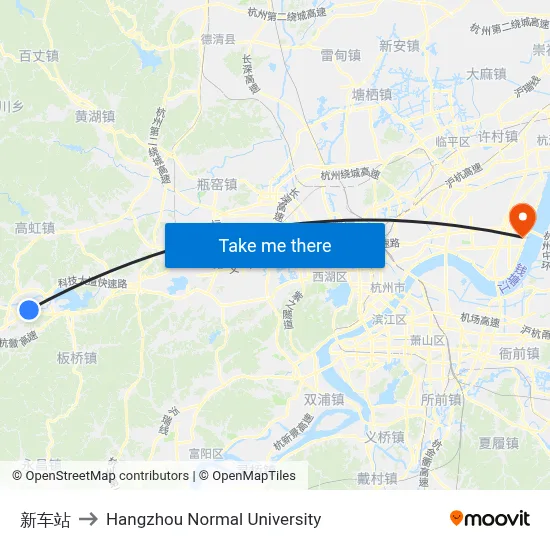 New Station to Hangzhou Normal University map
