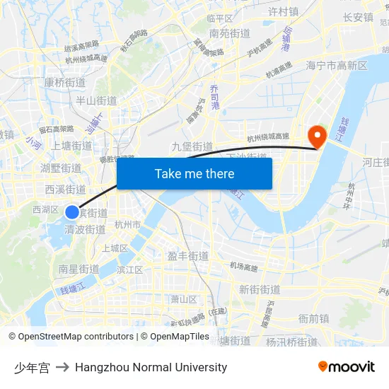 Children's Palace to Hangzhou Normal University map