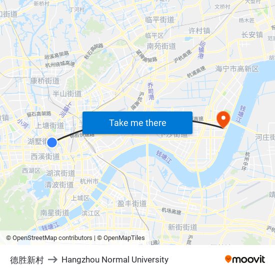 德胜新村 to Hangzhou Normal University map