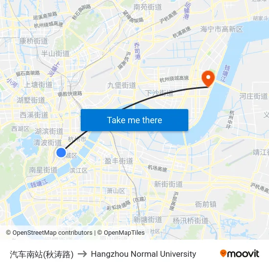 汽车南站(秋涛路) to Hangzhou Normal University map