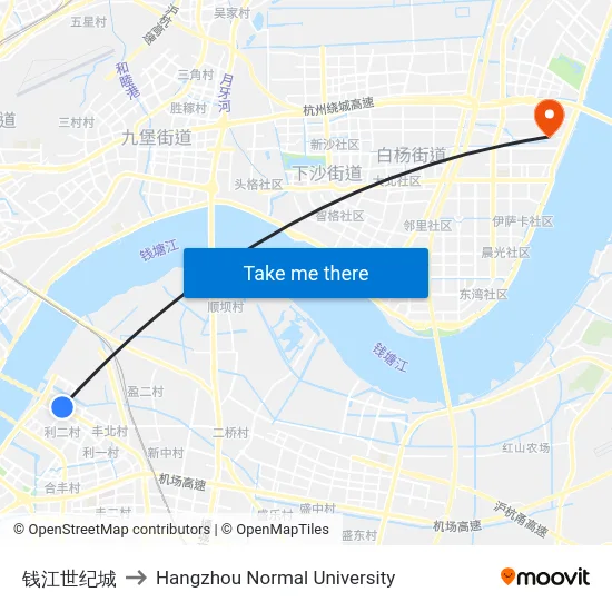 钱江世纪城 to Hangzhou Normal University map