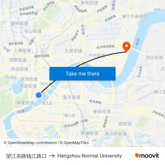 望江东路钱江路口 to Hangzhou Normal University map
