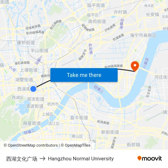西湖文化广场 to Hangzhou Normal University map