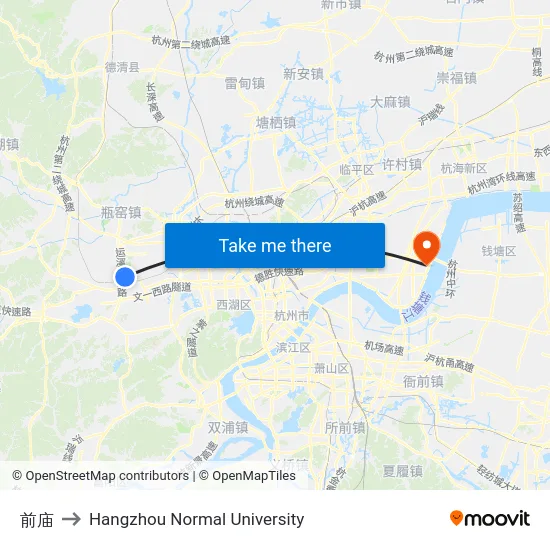 前庙 to Hangzhou Normal University map