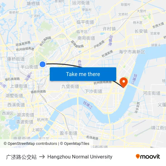 广济路公交站 to Hangzhou Normal University map