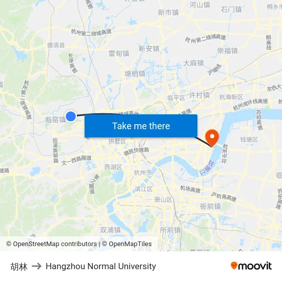 胡林 to Hangzhou Normal University map