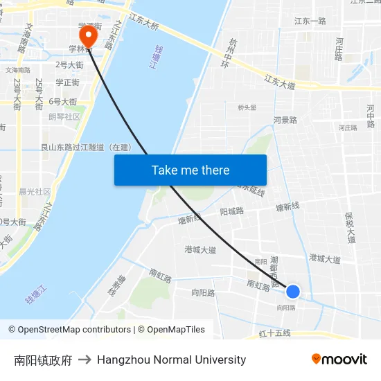 南阳镇政府 to Hangzhou Normal University map